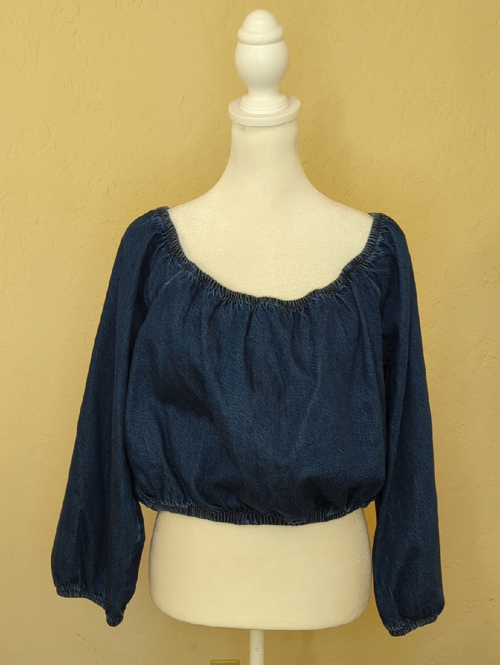 American Eagle Outfitters Denim 3/4 Balloon Sleeve Peasant Crop Top Size XL